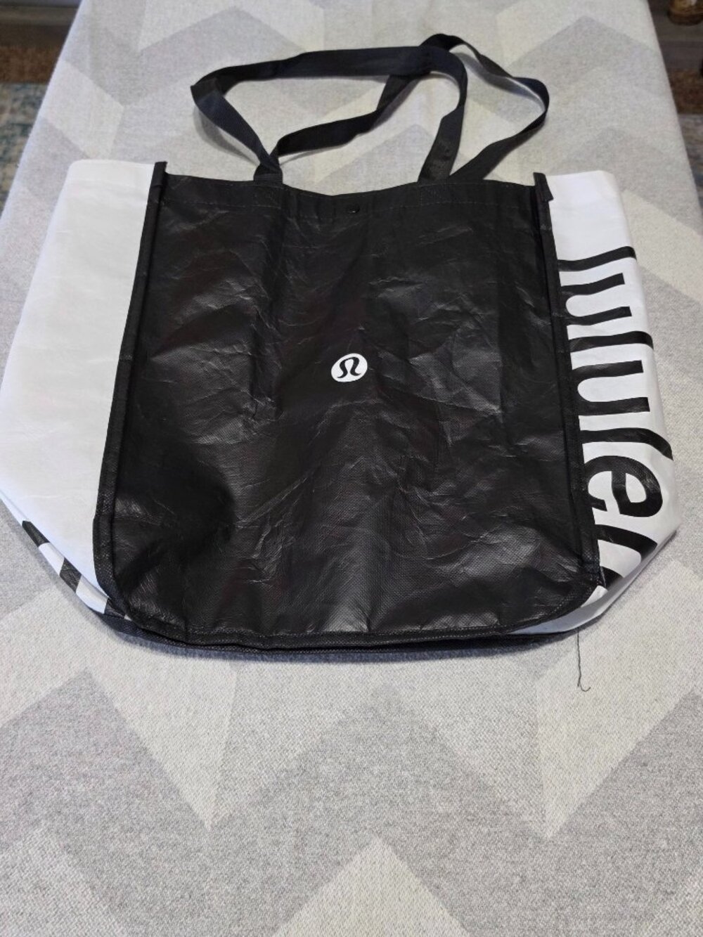 Lululemon Reusable Tote Bag Black & White Eco-Friendly Large 18"x15"x6"